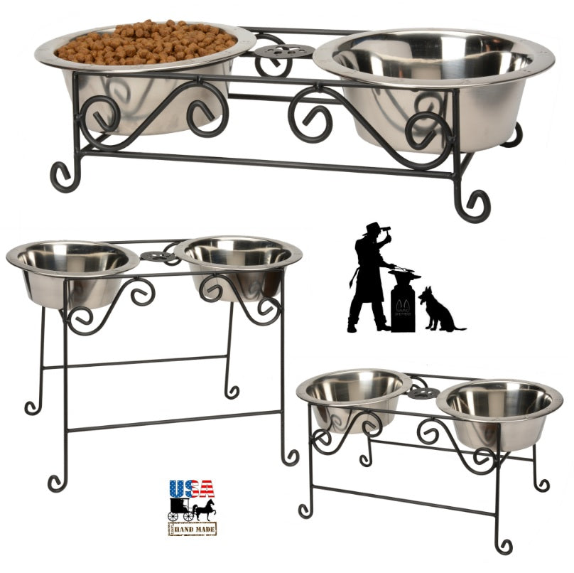 Baron. Wrought Iron Metal Elevated Dog Bowl Stand. S - L , XL Dog Feeding  Station, Best Raised Food, Water Bowl Stand, 2 Bowl Feeder
