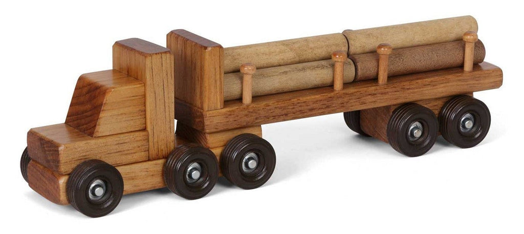 FOUR Wooden Toy TRUCK Set Log Barrel Tanker Dump Truck Wood Tractor Trailer  USA