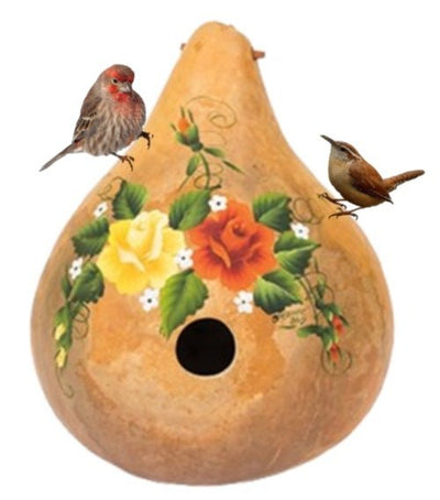 2 ROSES on the VINE BIRDHOUSE - Amish Handmade & Hand Painted GourdSaving Shepherd