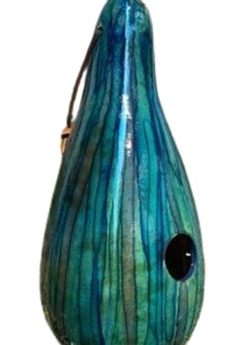 BirdhouseBLUE & TURQUOISE PSYCHEDELIC STRIPED BIRDHOUSE - Amish Hand Mottled Gourd Bird HouseSaving Shepherd