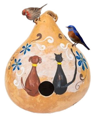 BirdhouseCAT & DOG BEST FRIENDS BIRDHOUSE - Amish Hand Painted GourdSaving Shepherd