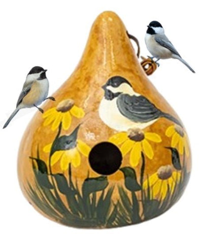 BirdhouseCHICKADEE & BLACK EYED SUSANS GOURD BIRDHOUSE - Amish Hand Painted Bird HouseSaving Shepherd