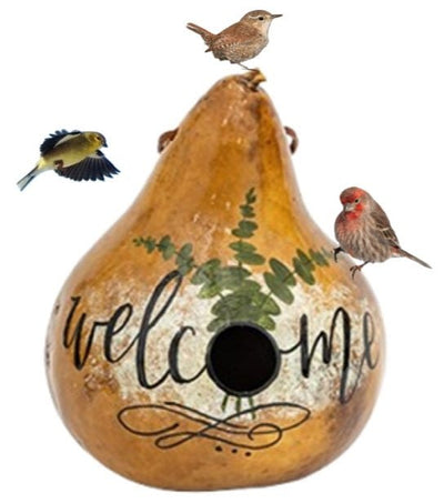 BirdhouseEUCALYPTUS "WELCOME" BIRDHOUSE - Amish Hand Painted Gourd Bird HouseSaving Shepherd