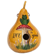 BirdhouseFROG ON MUSHROOM GOURD BIRDHOUSE - Hand Painted Toadstool MessageSaving Shepherd