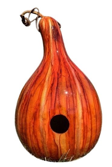 BirdhouseORANGE & HONEY PSYCHEDELIC STRIPED BIRDHOUSE - Amish Hand Mottled Gourd Bird HouseSaving Shepherd