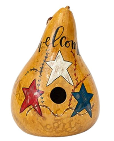 BirdhousePATRIOTIC STARS "WELCOME" BIRDHOUSE - Amish Hand Painted GourdSaving Shepherd