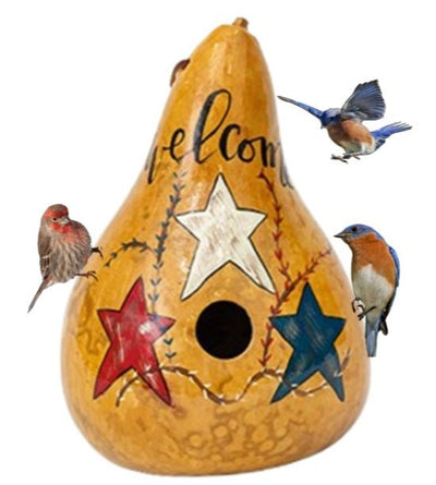 BirdhousePATRIOTIC STARS "WELCOME" BIRDHOUSE - Amish Hand Painted GourdSaving Shepherd