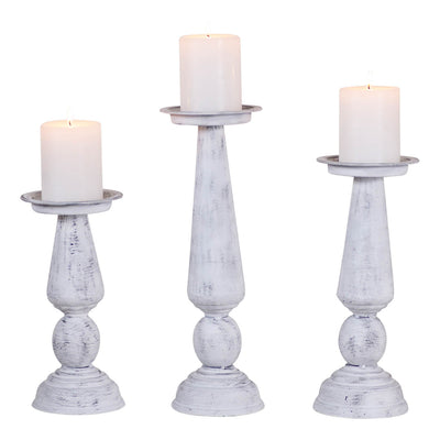 Candle Holder SetMetal Pedestal Pillar Candle Holder Set in Rustic White WashCandle HolderChristmasSaving Shepherd