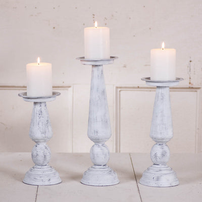 Candle Holder SetMetal Pedestal Pillar Candle Holder Set in Rustic White WashCandle HolderChristmasSaving Shepherd