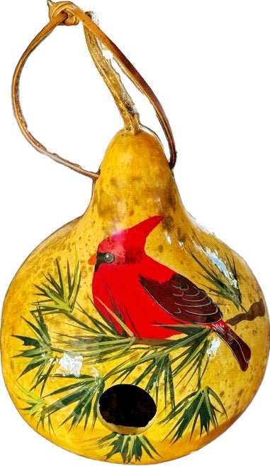 CARDINAL BIRDHOUSE - Amish Hand Painted Winter Pine Gourd Bird House USASaving Shepherd