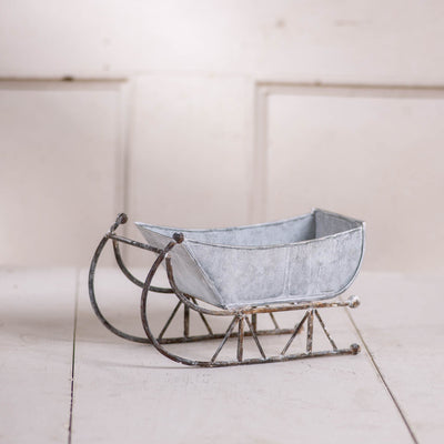 Christmas Sleigh Decor13 - Inch Rustic White - Wash Metal Sleigh Christmas DisplayChristmas SleighFarmhouse StyleSaving Shepherd