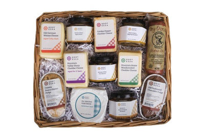 Food Gift BasketsHEARTH & HOME GIFT BASKET - 7 Cheeses 4 Condiments 2 Fudge in Wicker BasketbundledelicacySaving Shepherd