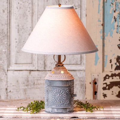 Table LampPaul Revere Table Lamp with Weathered Zinc Finish – Gray Check or Ivory Linen ShadeSaving Shepherd