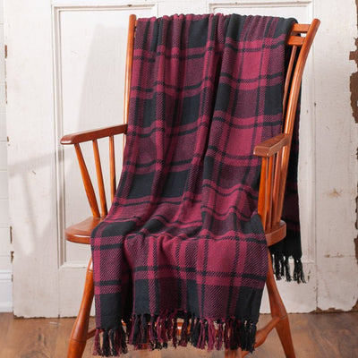 Throw BlanketWoven Throw Blanket - 50" x 60" Black and Burgundy Plaid CottonBlackBurgundySaving Shepherd