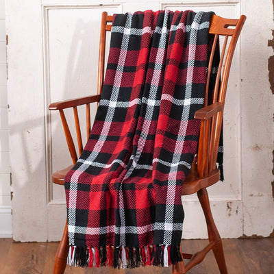 Throw BlanketWoven Throw Blanket - 50" x 60" Black, Red, and White Plaid CottonBlackChristmasSaving Shepherd