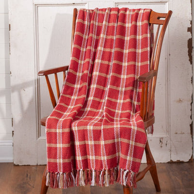 Throw BlanketWoven Throw Blanket - 50" x 60" Camel, Burgundy, and White Plaid CottonBurgundyCamelSaving Shepherd