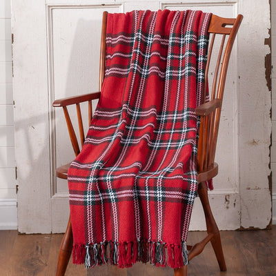 Throw BlanketWoven Throw Blanket - 50" x 60" Red, Hunter Green, and White Plaid CottonCottonHunter GreenSaving Shepherd