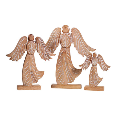 Wooden Angel Figurine SetAngel Figurine Set | Rustic Carved Wooden Holiday DisplayAngel FigurineChristmasSaving Shepherd