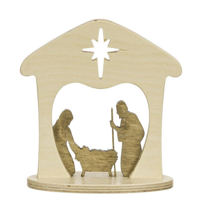 Wooden Nativity Manger Scene – Amish Handcrafted Holiday DecorSaving Shepherd