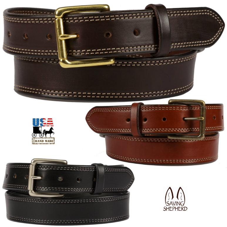 Handmade Double Stitched Leather Belt in Dark Brown (order one size larger  than the waist)