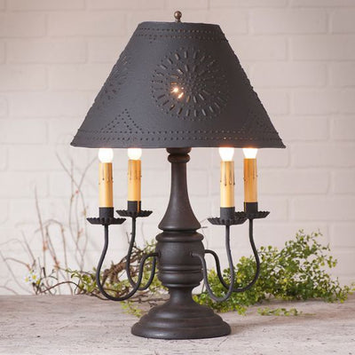 Country LightingJAMESTOWN COLONIAL TABLE LAMP with Punched Tin Shade - Heavily Distressed Crackle FinishlamplightSaving Shepherd