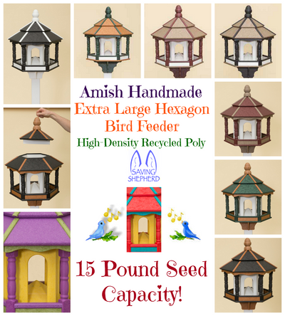 Bird FeederHUGE BIRD FEEDER ~ Amish Handmade Hexagon Recycled Poly - 10 Color Combosbirdbird feederSaving Shepherd