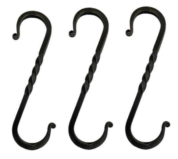6½ TWISTED WROUGHT IRON S HOOKS - Amish Hand Forged with Scrolls