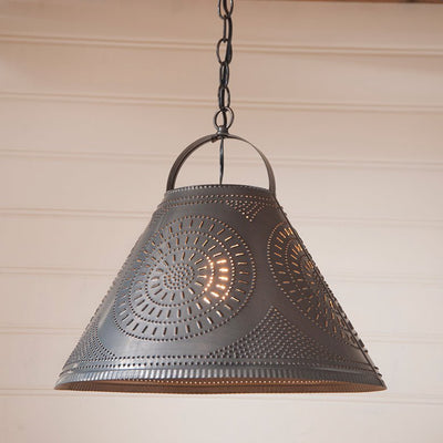 Country LightingLarge PUNCHED TIN PENDANT HOMESTEAD Ceiling Hanging Shade LightAmishblackened tinSaving Shepherd