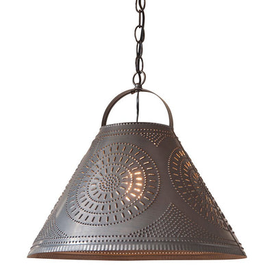 Country LightingLarge PUNCHED TIN PENDANT HOMESTEAD Ceiling Hanging Shade LightAmishblackened tinSaving Shepherd