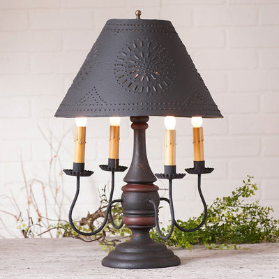 Country LightingJAMESTOWN COLONIAL TABLE LAMP with Punched Tin Shade - Heavily Distressed Crackle FinishlamplightSaving Shepherd