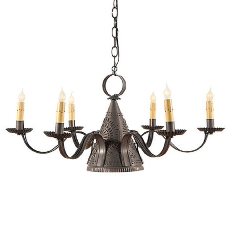 Outlet Colonial Style Punched Tin Witches Hat Chandelier, Black, Wired for Electric