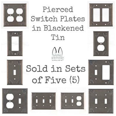 PrimitivesPUNCHED TIN SWITCH PLATES ~ Set of Five (5) ~ Chisel Pattern in Blackened TinaccentblackenedSaving Shepherd