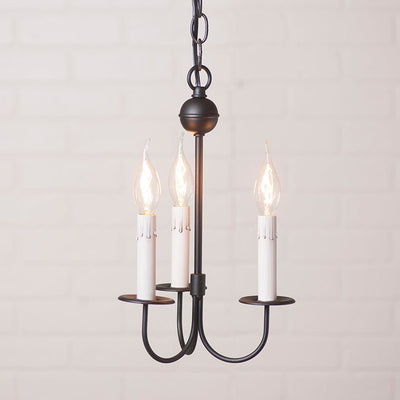 Country LightingSMALL WESTFORD 3 Arm IRON CHANDELIER Handcrafted Colonial Light - 2 FinishesCandlecandlesSaving Shepherd